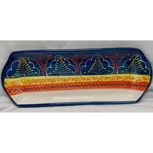 Handcrafted Spanish Ceramic Serving Tray With Vibrant Blue Yellow & Orange